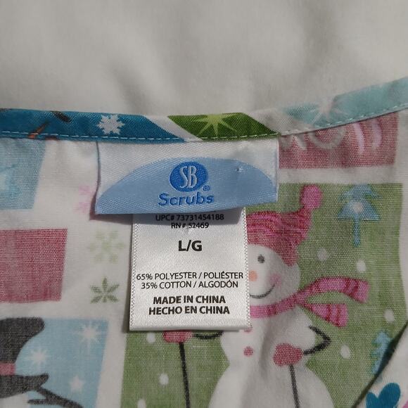SB Scrubs Large SNOWMEN Scrub Top Poly/Cotton Blend Christmas Holiday Season - Picture 2 of 10
